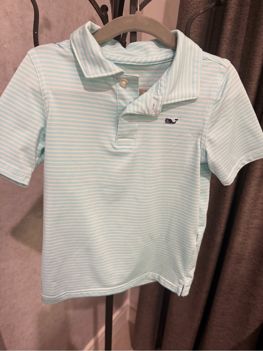 Vineyard Vines Boys' Light Aqua Striped performance Polo Shirt size 3T like new
